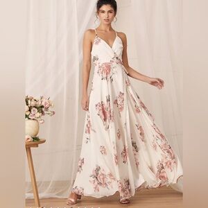 Lulu's Floral Maxi Dress in White and Pink